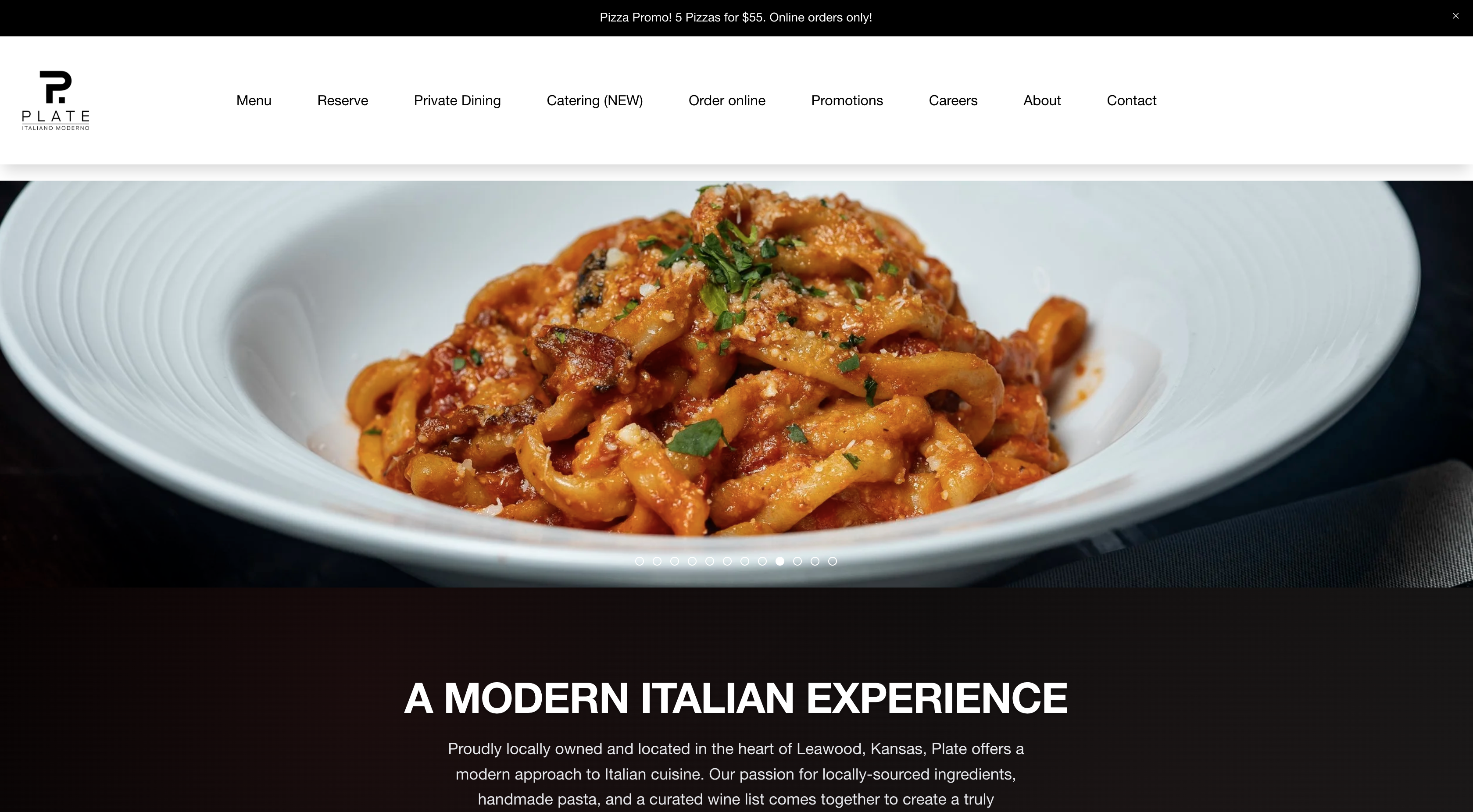 Homepage design preview for Plate KC restaurant website