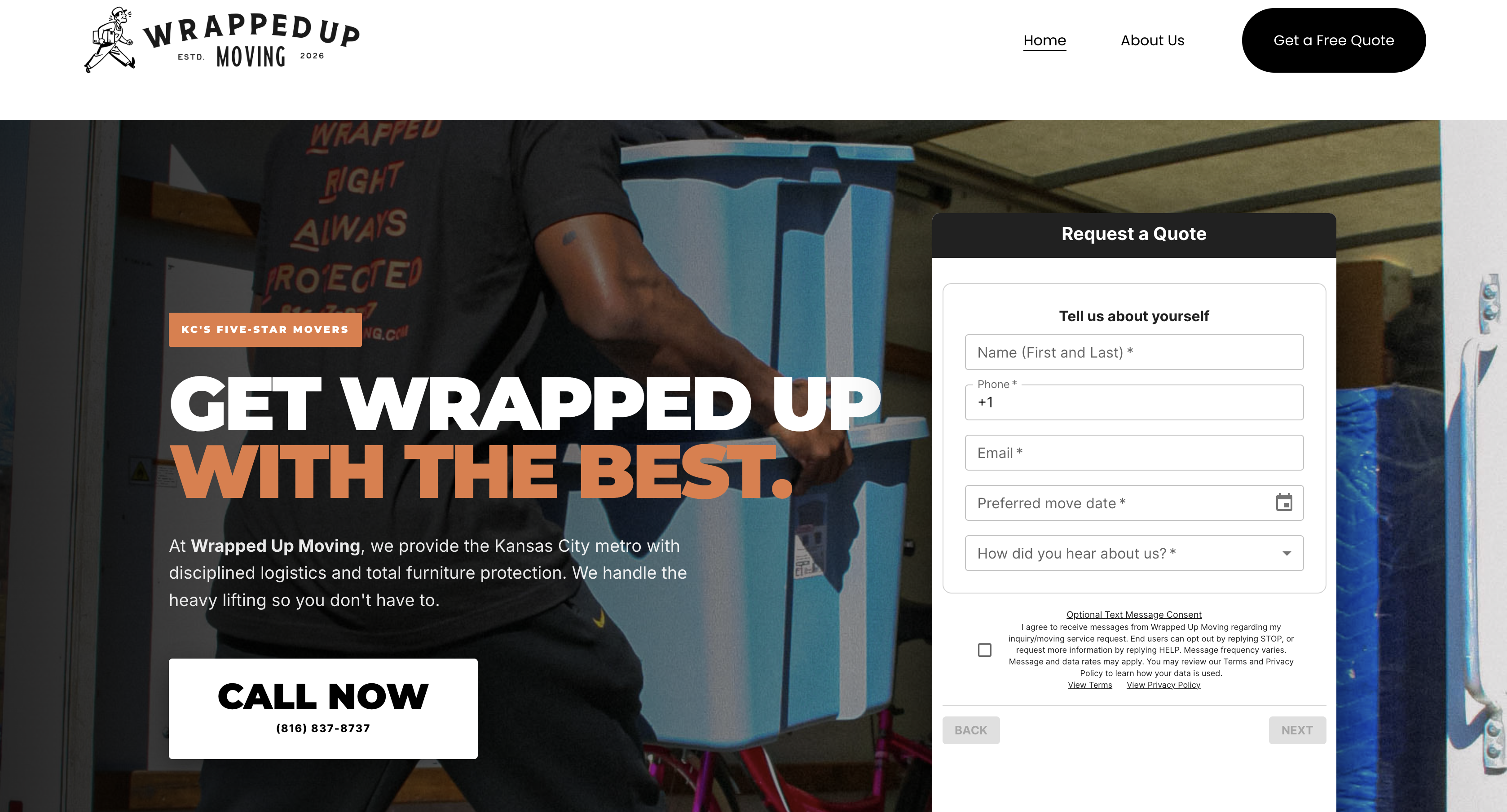 Homepage preview for Wrapped Up Moving website