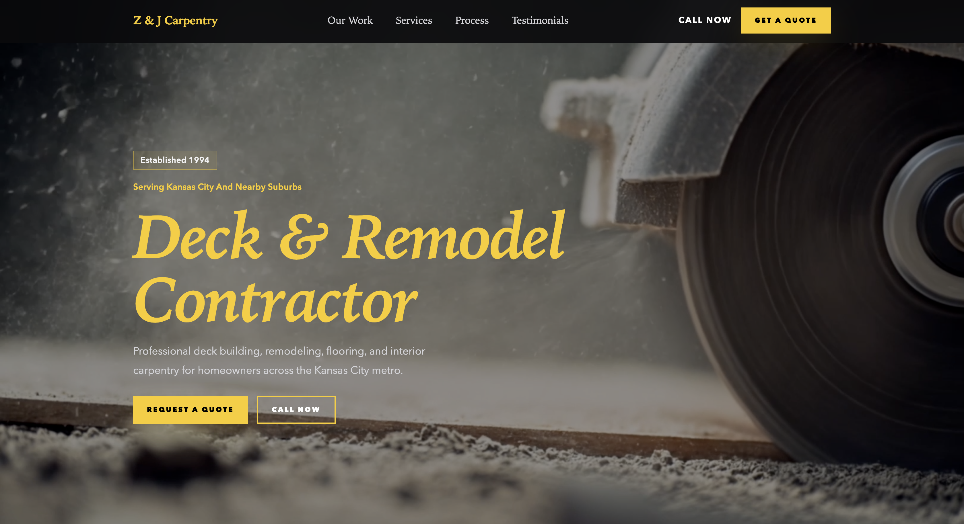 Homepage preview for ZJ Carpentry and More contractor website