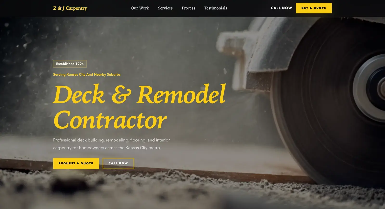 Homepage preview for ZJ Carpentry and More contractor website