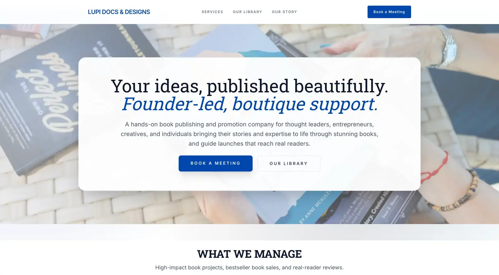 Homepage preview for Lupi Docs & Designs publishing website