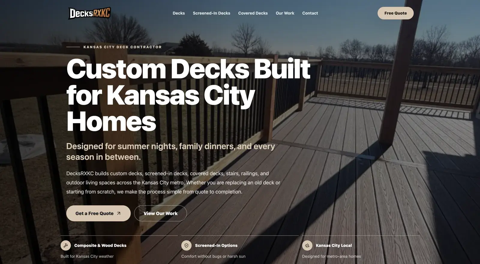 DecksRXKC website homepage preview