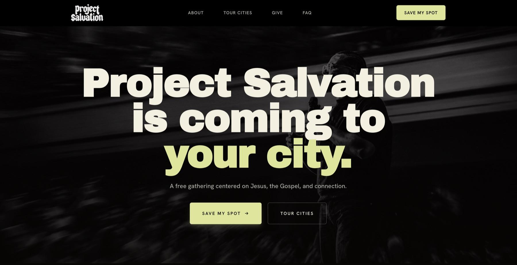 Homepage preview for the Project Salvation ministry website